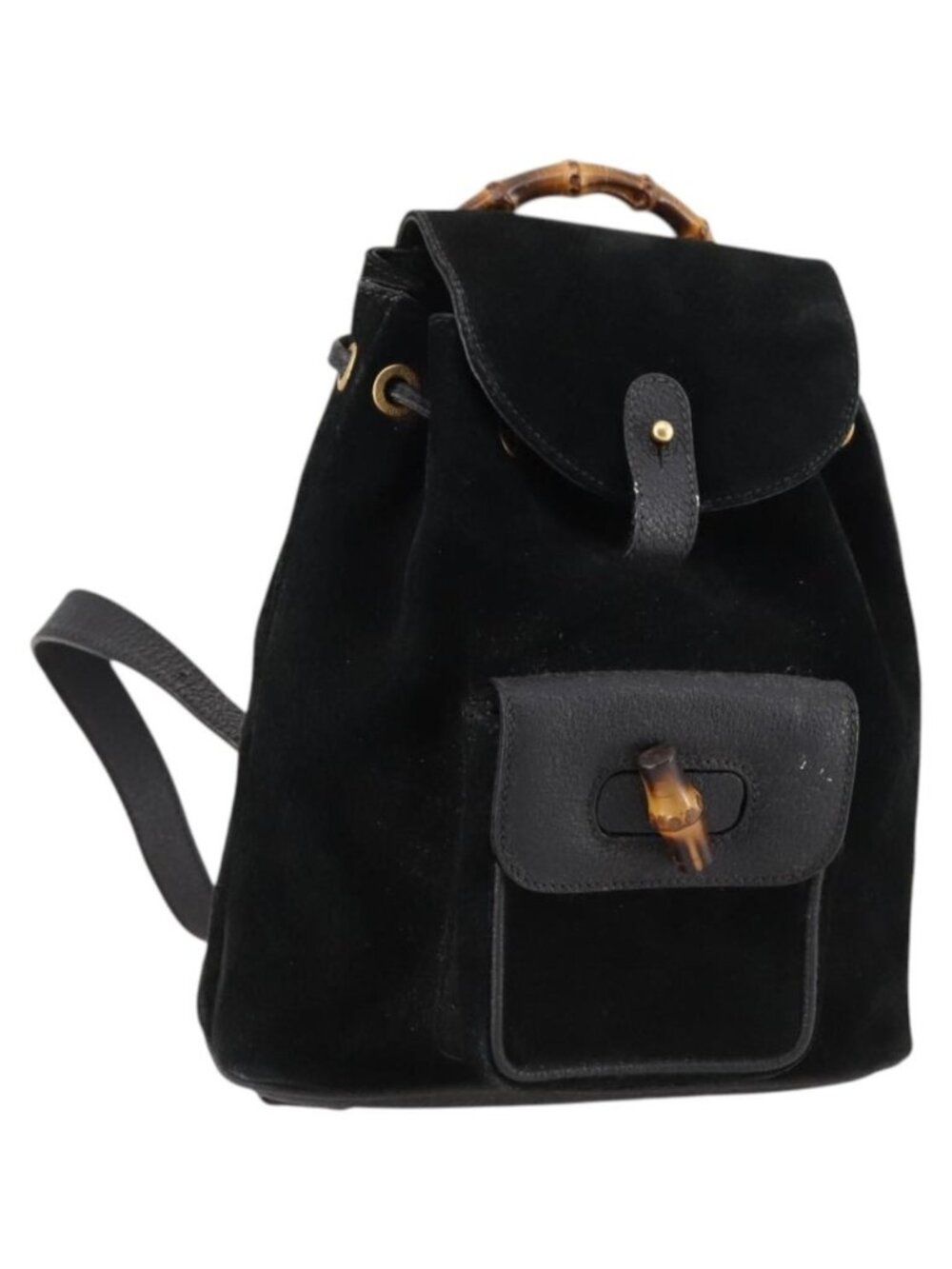 GUCCI Bamboo Backpack Suede Black Gold 003 2058 0030
